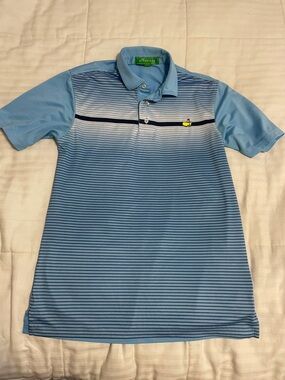Masters kids Blue Striped Golf Polo with Navy Accent size Large 10-12